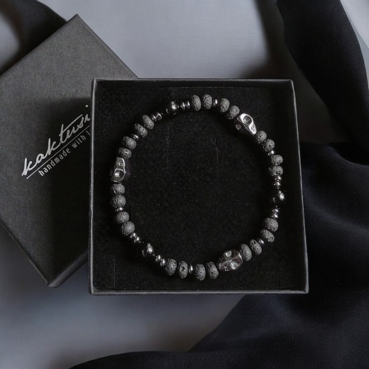 biżuteria męska CZACHY :skulls : turmalin, lawa, hematyt : glam rock : męska bransoletka