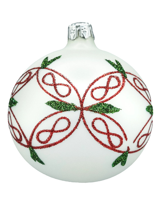 bombki Bombki choinkowe szklane ręcznie malowane: okrągłe białe: czerwonoy ornament