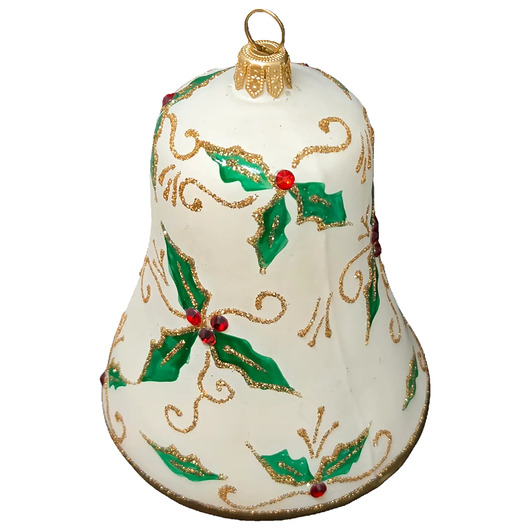 bombki Ręcznie malowana bombka szklana biały dzwon z ostrokrzewem