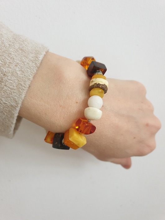 bransoletki z kamieni naturalnych Bransoletka SZASZŁYK bursztyn, jaspis dalmatyński, jadeit, opal