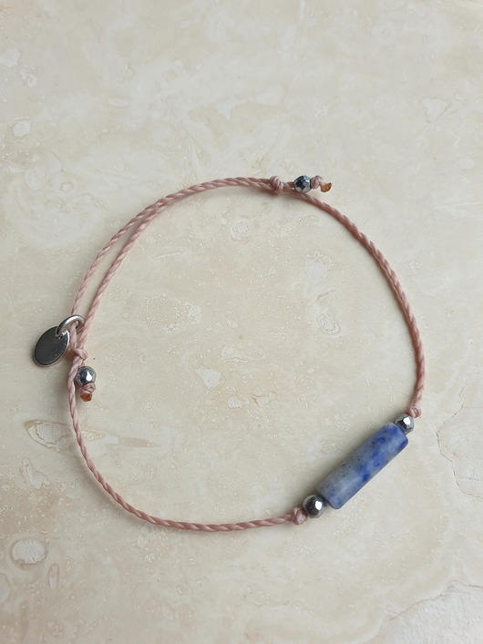 bransoletki na sznurku Bransoletka BOHO sznurkowa róż angielski, jaspis niebieski, hematyt