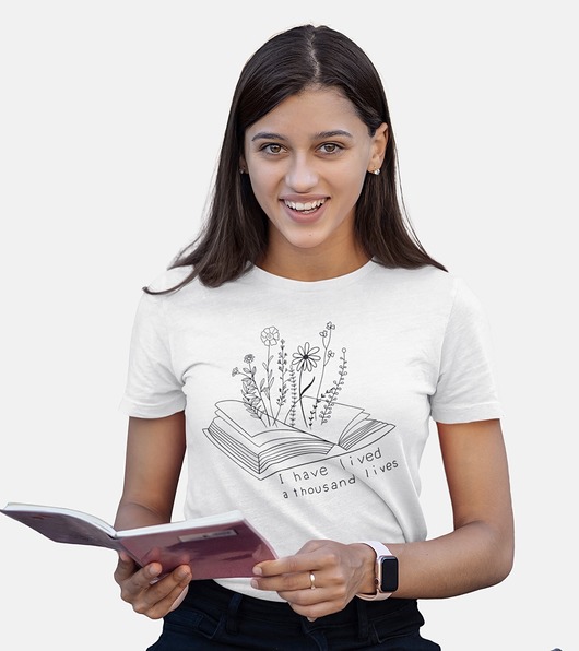 t-shirt damskie Koszulka kwiaty line art rośliny natura książki