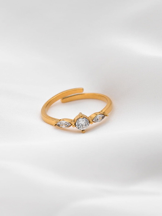 pierścionki złote Delikatny złoty pierścionek z cyrkoniami ze stali chirurgicznej pozłacany 18k