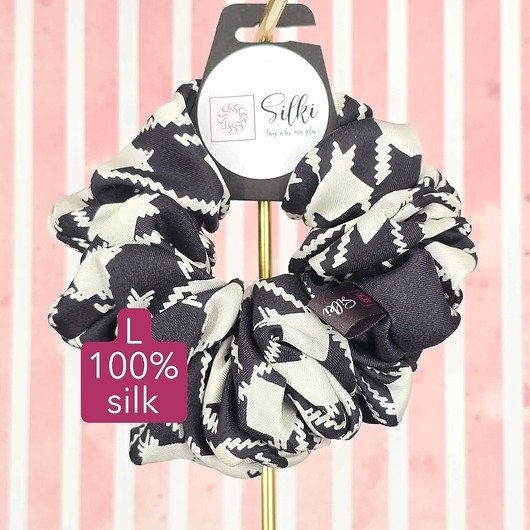 gumki do włosów L średnia gumka do włosów jedwab naturalny scrunchie czarna biała