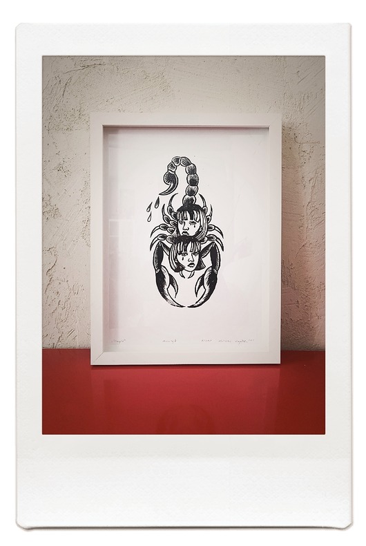 grafiki i ilustracje Linoryt "Scorpio"
