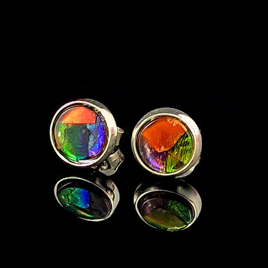 kolczyki srebrne Kolczyki srebrne Ammolity - midi tęczowe papużki