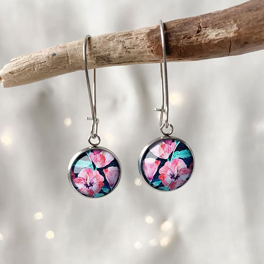 kolczyki szklane Hibiskus kolczyki długie na dzień babci