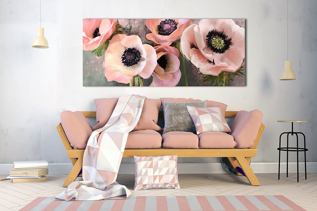 obrazy OBRAZ NA PŁÓTNIE - RÓŻOWE  KWIATY 150x60cm