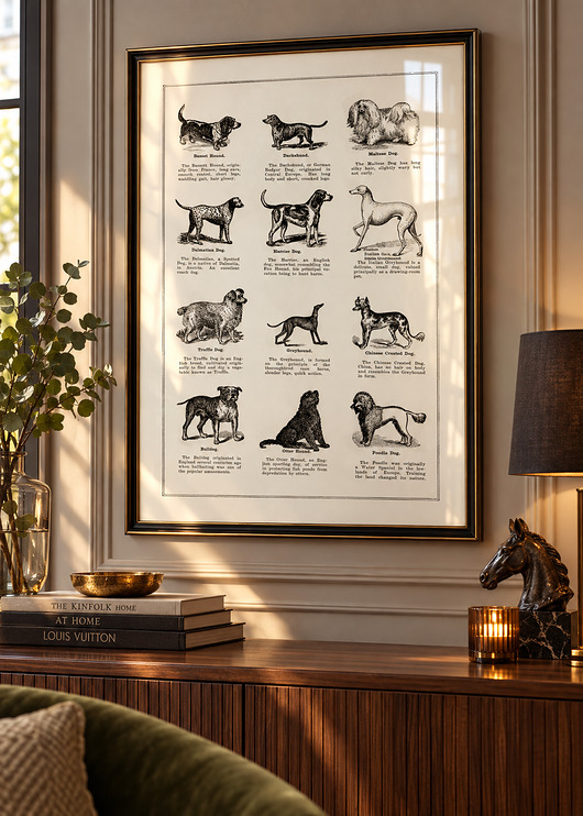 plakaty PLAKAT rasy psów, pies vintage ilustracja, prezent z psem, grafika psy