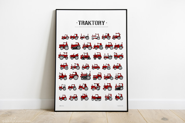 obrazy i plakaty do pokoju dziecięcego Czerwone Traktory! Dużo Traktorów! 50x70cm :)