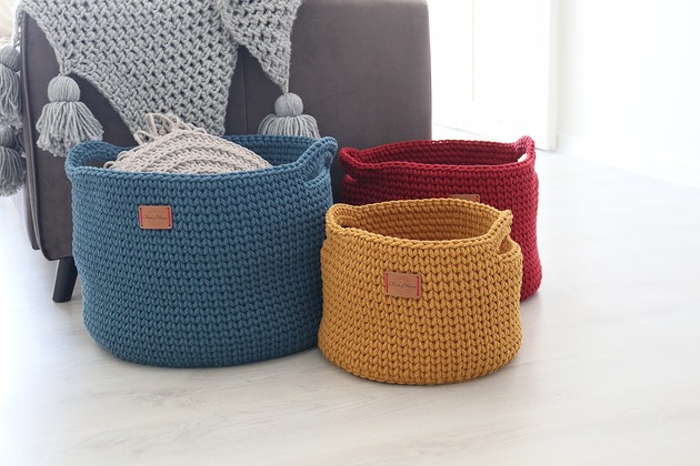 kosze do przechowywania Kosz bawełniany stojący z uchwytami handmade