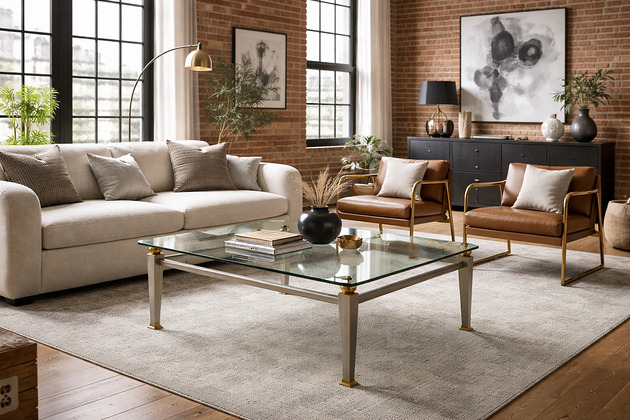 stoliki kawowe Ława Art Deco z metalu, mosiądzu i szkła