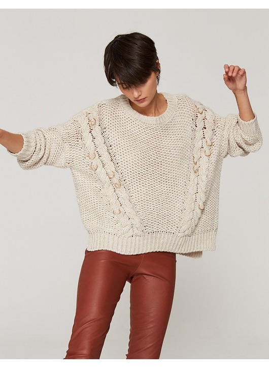 swetry damskie  Sweter oversize z metalowymi pierścieniami