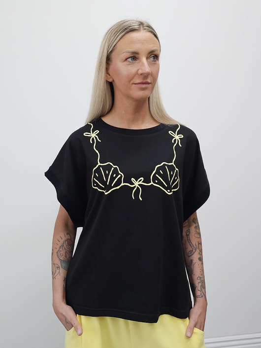 t-shirt damskie Bawełniany bezrękawnik z nadrukiem - Yellow bikini top
