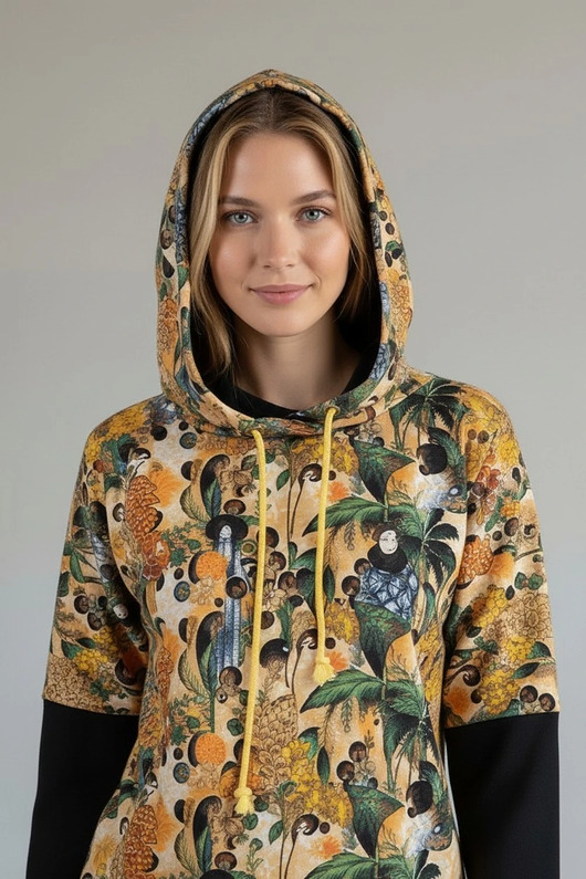 bluza z kapturem damska Bluza oversize Klimt malarski wzór kimono rozmiar M