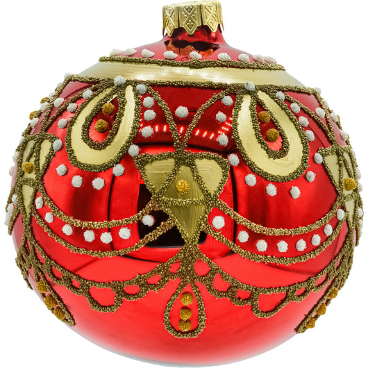 ozdoby choinkowe Bombki czerwone ze złotym ornamentem i kryształkami