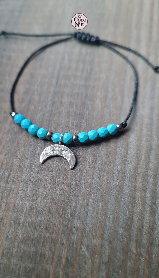 bransoletki na sznurku LUNULA - turkus i srebro 925, bransoletka księżyc