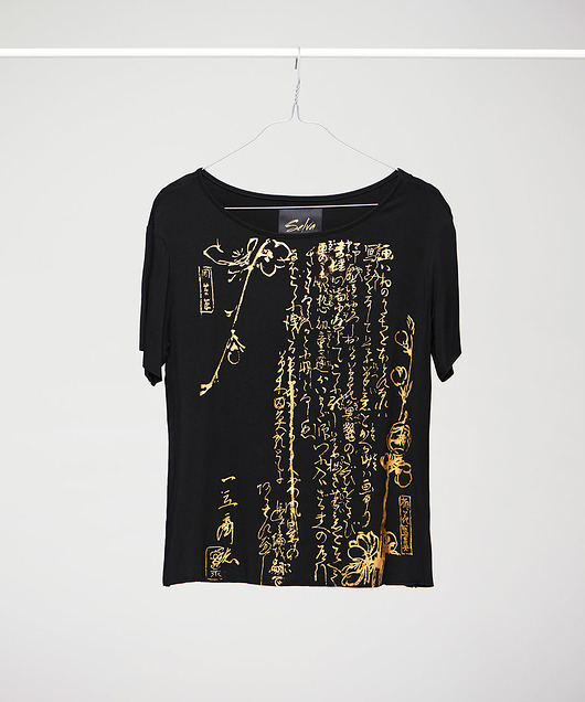 Gold Ukiyoe Black Women's T-shirt with golden print SELVA
