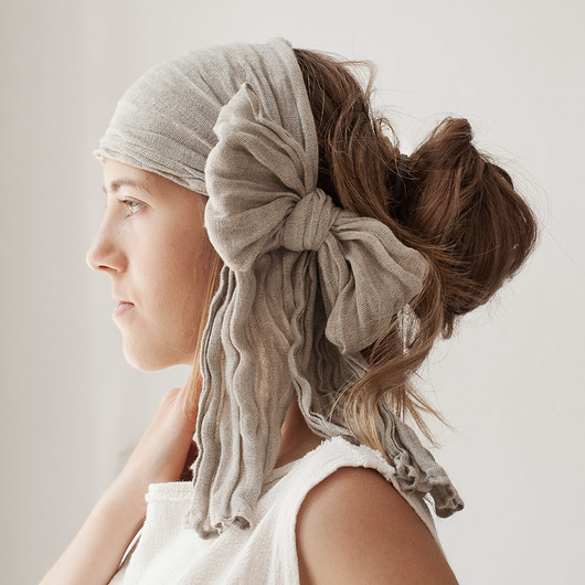 opaski do włosów Opaska lniana, mini-szalik, wstęga do włosów, turban naturalny - 170 cm