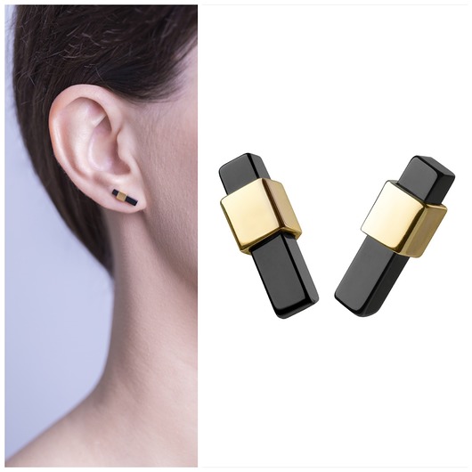 kolczyki pozłacane Kolczyki z kolekcji NY, złocone, onyks