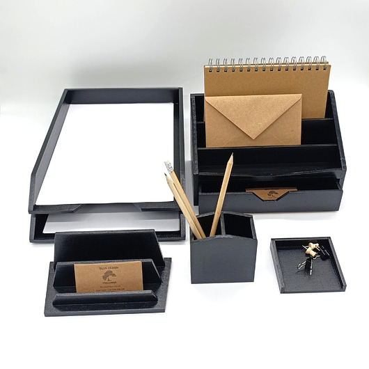 organizery Drewniany komplet organizerów na biurko, 6 części