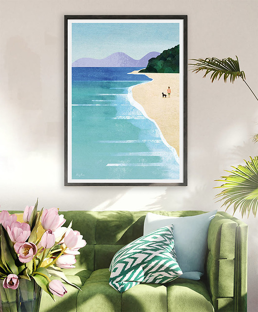 plakaty Morski spacer z psem - plakat fine art