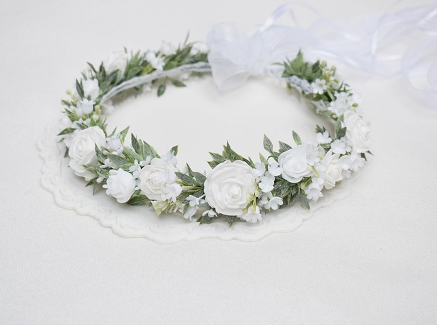 wianki komunijne Wianek komunijny biel zieleń