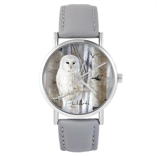 zegarki damskie Zegarek - Biała sowa - skóra, szary
