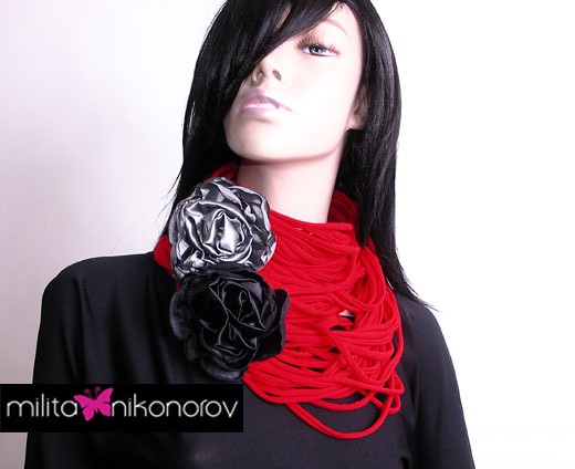 Naszyjnik dzianinowy :: black grey red milita nikonorov