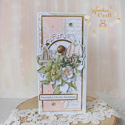 kartki, zaproszenia na chrzest Kartka, pamiątka na chrzest, roczek, narodziny "PeachBabyBoy" GOTOWY