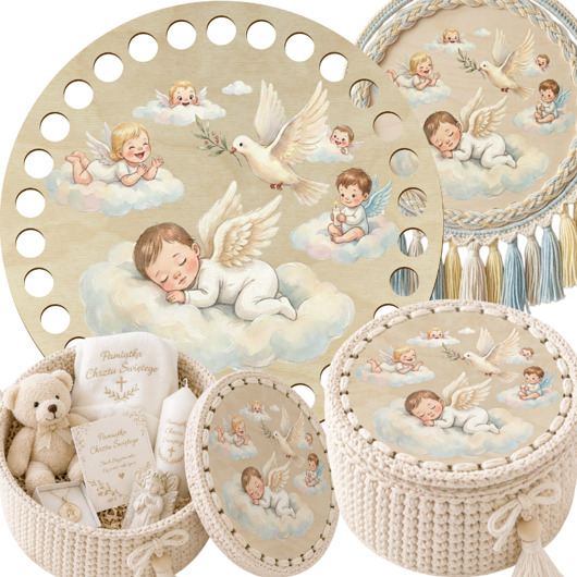 ozdoby na chrzest Drewniana Podstawa Denko Baza Kolorowa do Szydełkowania Koszyka na Chrzest