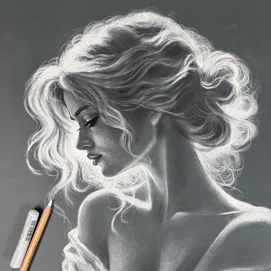 grafiki i ilustracje Rysunek suchą pastelą Ubrana w światło"