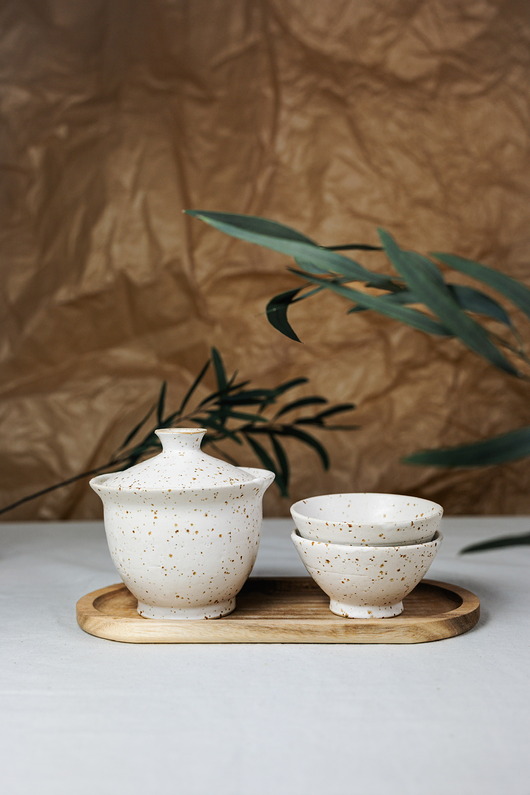 czajniki i dzbanki Zestaw do herbaty ceramiczny 1 Gaiwan + 2 czarki