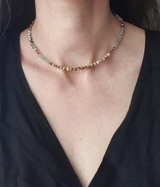 chokery Naszyjnik NEO jaspis obrazkowy, dalmatyński, labradoryt, złoty hematyt