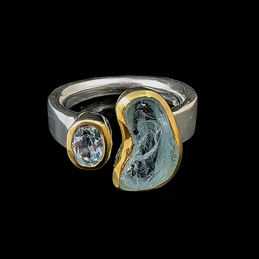 pierścionki złote Pierścionek księżyc akwamarynu