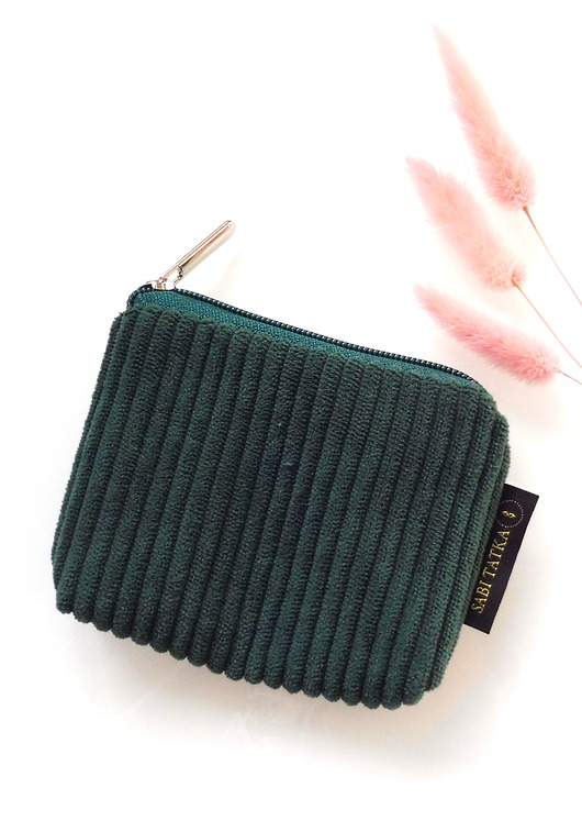 portfele damskie Portfel etui na karty ze sztruksu Zieleń Butelkowa