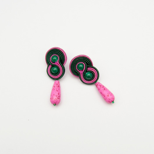 kolczyki soutache Różowo zielone kolczyki sutasz na lato