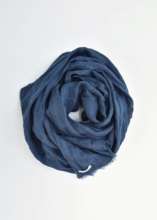 szale damskie Lniany szal XXL - granatowy - unisex