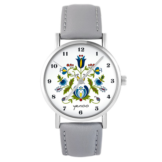 zegarki damskie Zegarek - Kaszubski - szary, skórzany