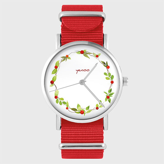 zegarki damskie Zegarek - Wianek, dzika róża - czerwony, nato