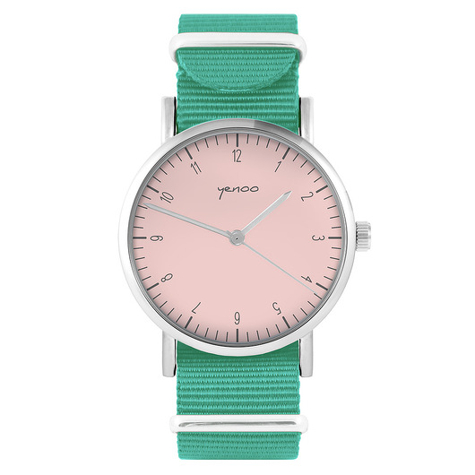 zegarki unisex Zegarek - Simple różowy - turkusowy, nylonowy