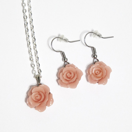 komplet biżuterii Komplet - Róża  pudrowy róż - koral