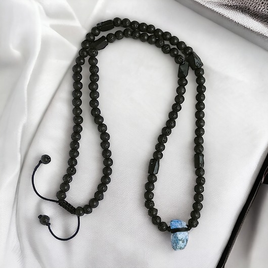 biżuteria męska UNIKAT: linaryt, lawa, turmalin : naszyjnik MĘSKI