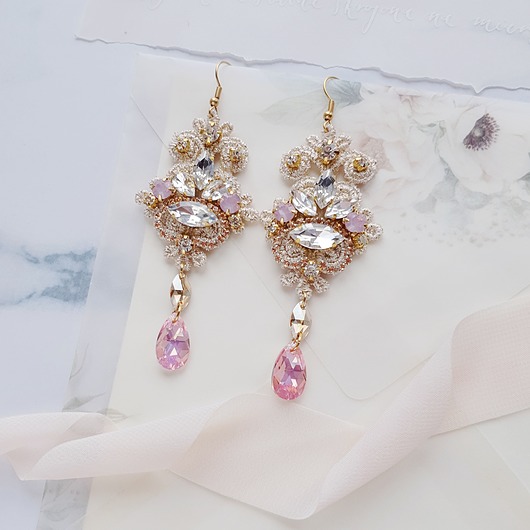 Biżuteria ślubna Kolczyki ślubne Lace Me Long - róż