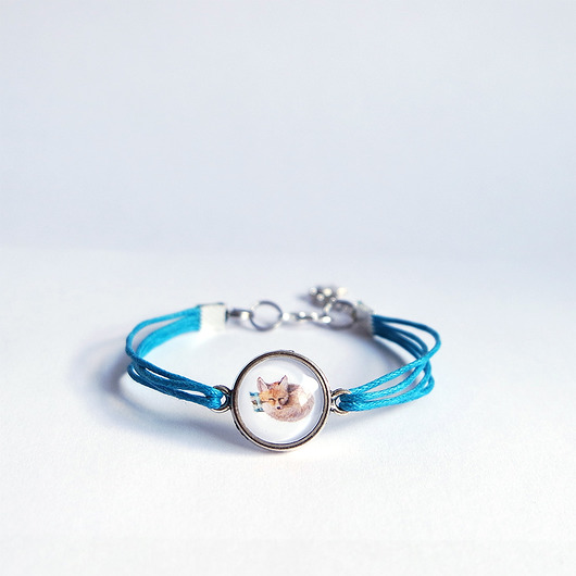 bransoletki ze szkła Bransoletka - Lisek - niebieska, sznurki