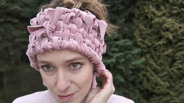 opaski do włosów Różowa ciepła opaska handmade