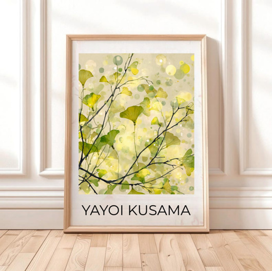 grafiki i ilustracje PLAKAT dekoracyjny zielony miłorząb natura Kusama
