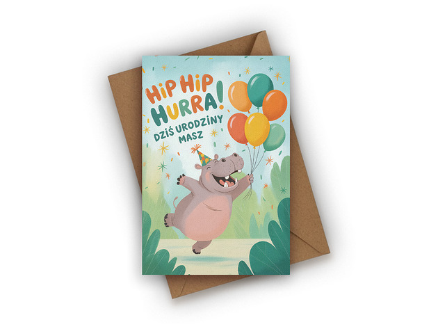 kartki okolicznościowe - wydruki Kartka urodzinowa dla dziecka- Hip hip Hura! Dziś urodziny masz!