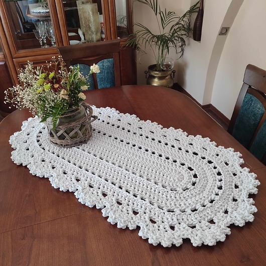 obrusy i serwetki Bieżnik owalny ze sznurka szydełkowy 50cmx100cm