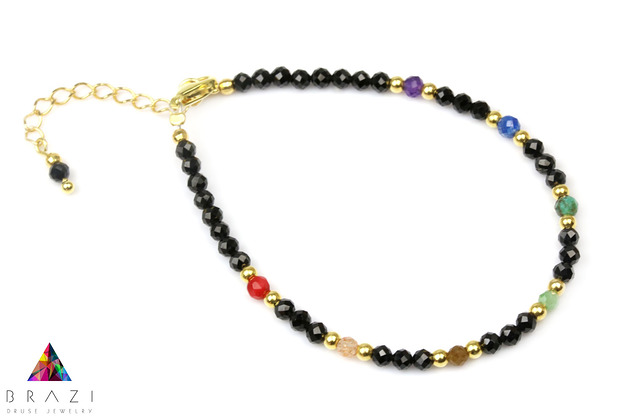 Bransoletka Czakry Turmalin złoto Brazi Druse Jewelry